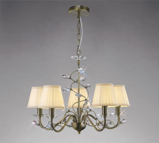 Diyas IL31225 Willow Pendant Without Shade  5 Light Antique Brass/Crystal