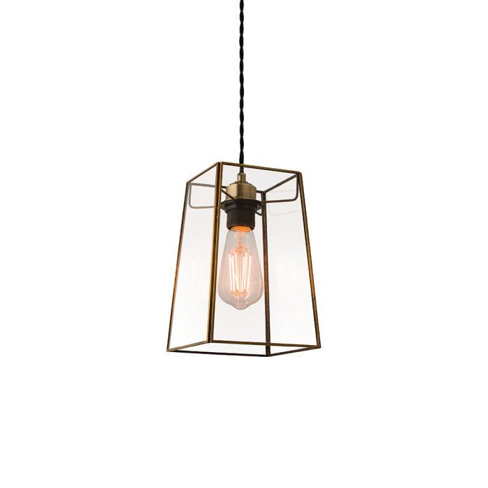 Beaumont Pendant Shade in Antique Brass Plate Finish & Clear Glass Shade