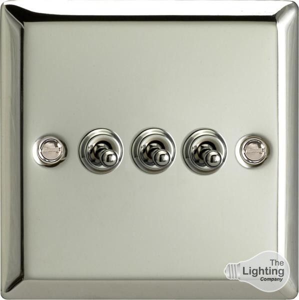 Varilight XCT3 Classic Mirror Chrome 3 Gang 10A 1 or 2 Way Toggle Light Switch 